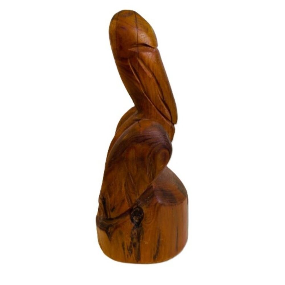 Hand Carved Pelican Sculpture Solid Wood Large Heavy 13" x 5.5" Vintage 1999